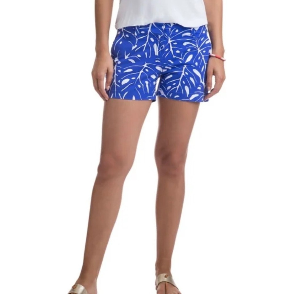 Vineyard Vines Womens Blue White Monstera Leaf Daybreak Shorts Size 0 Tropical‎